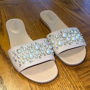 Michael Kors size 7 leather slide sandal with embellished stones